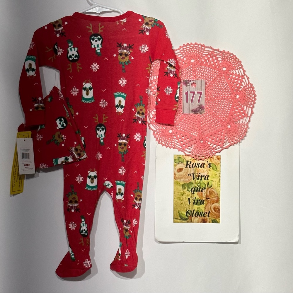 NWT Petit Lem Red Onesie Pajama Holiday Print 2pc Size 9 months - Picture 9 of 12